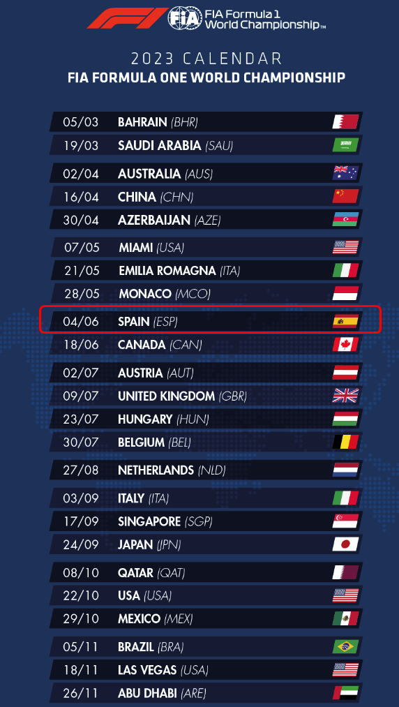 Calendar F1 2023